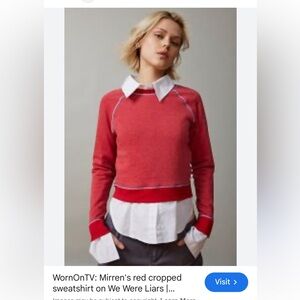 Worn on TV!! BDG Cropped Crew Neck Sweatshirt in Coral Red